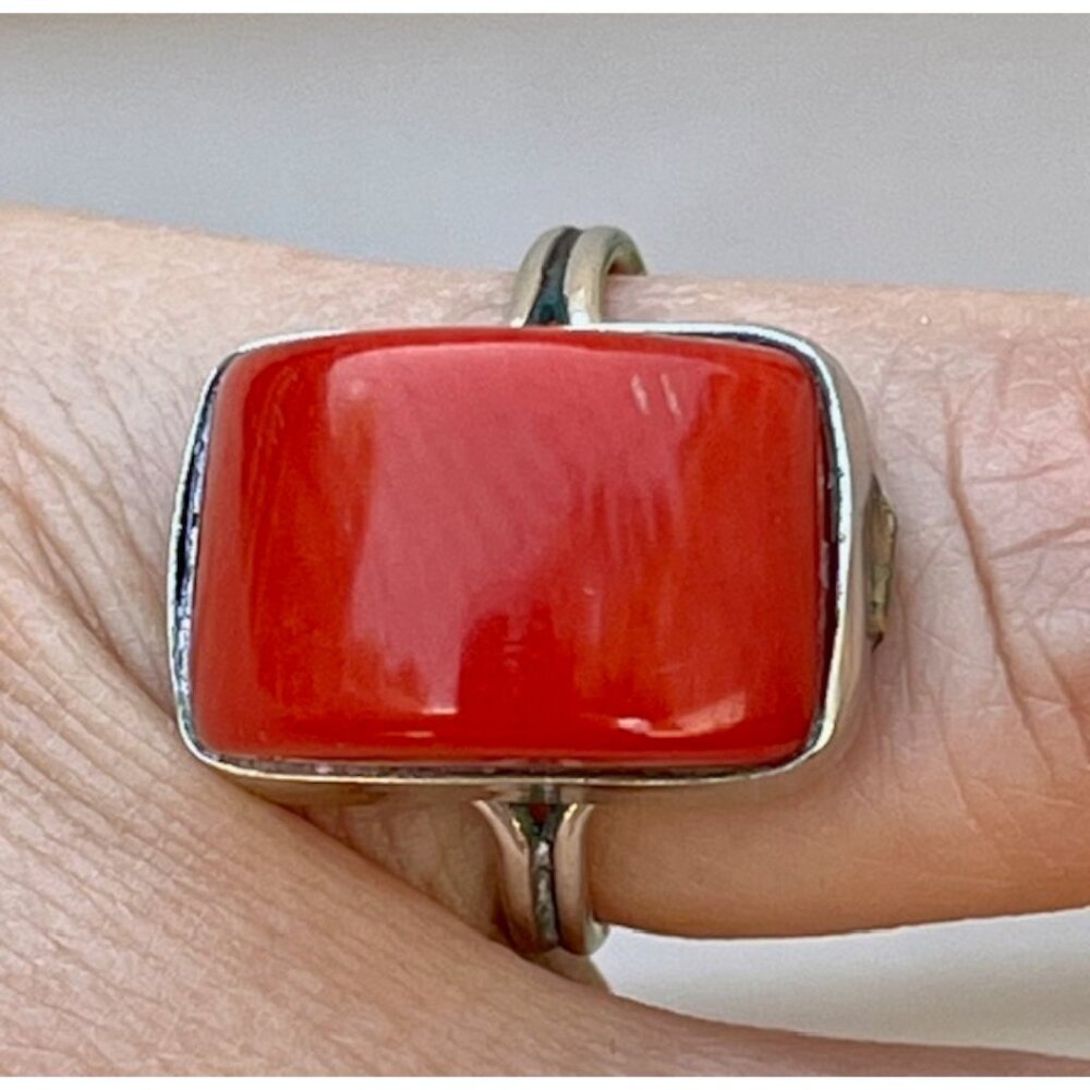 Sterling Silver and Red Coral Ring and Earring Statement Set EUC Size 6.75 - Picture 5 of 10